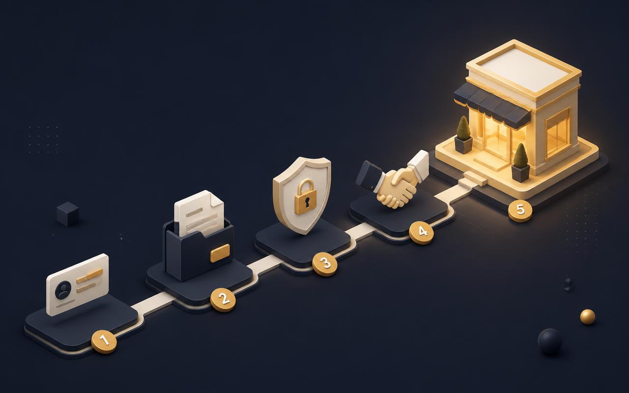 Illustrated path from creating the account to publishing the company